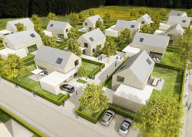 2 Grosse Holzbausiedlung Mechernich (D), développement d’un concept urbanistique pour une cité avec des maisons en bois Maître d’ouvrage : Wald und Holz Eifel e.V., Holzcluster (D) Bureau partenaire : Axt Architekten, Trèves (D)